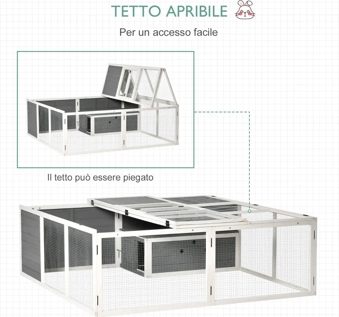 DecHome Conigliera da Esterno e Interno con Tetto Apribile Gabbia