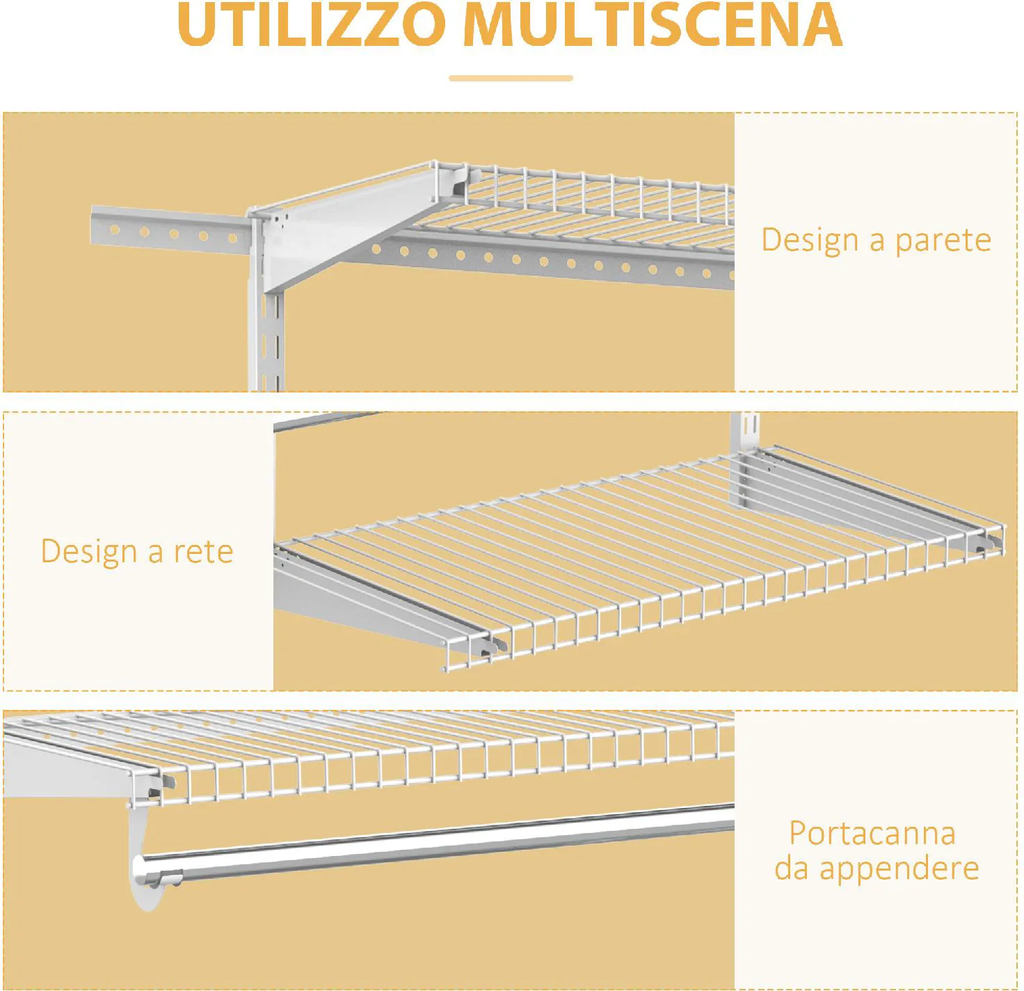 DecHome Set Appendiabiti a Muro con 5 Mensole e 3 Barre per Cabina