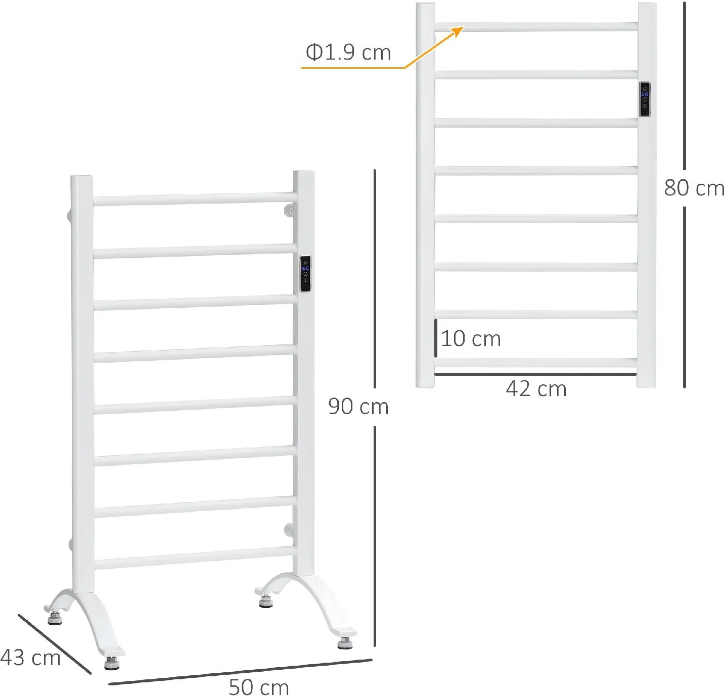 EASYCOMFORT Scaldasalviette Elettrico a 8 Barre con Timer e Controllo  Temperatura, 50x45x80 cm, Bianco