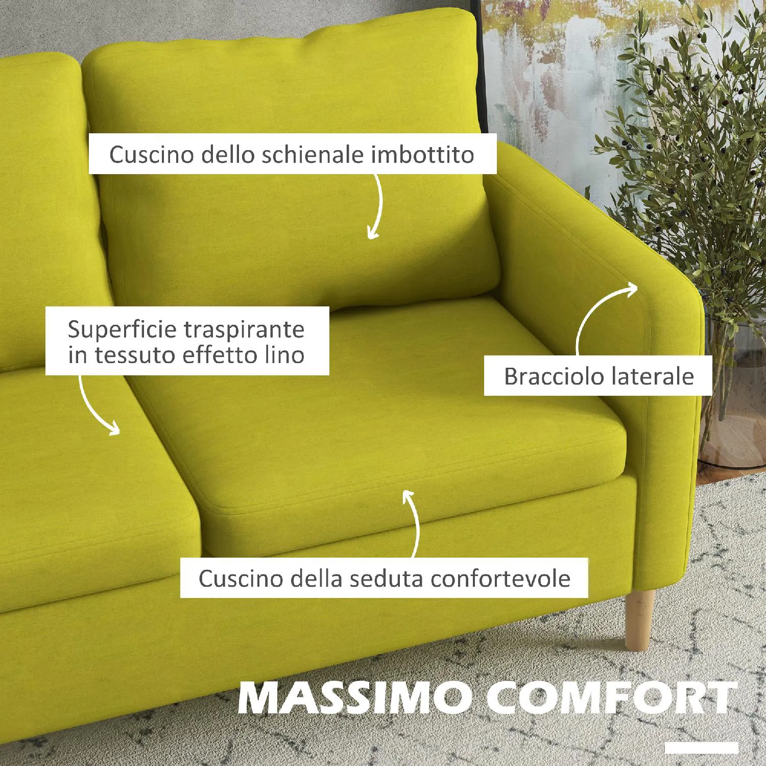 HOMCOM Divano 2 Posti con Rivestimento in Tessuto Effetto Lino