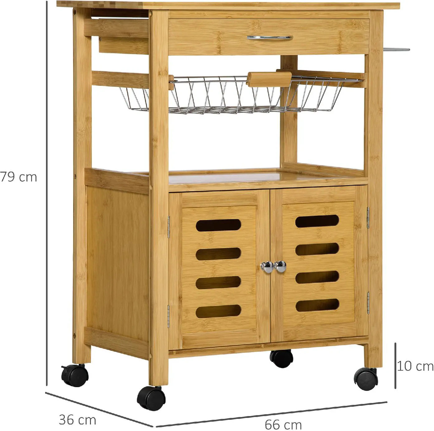 DecHome Carrello Cucina con Cassetto Armadietto e Cestino Estraibile in  Legno con Ruote Girevoli 66x36x79cm 234801