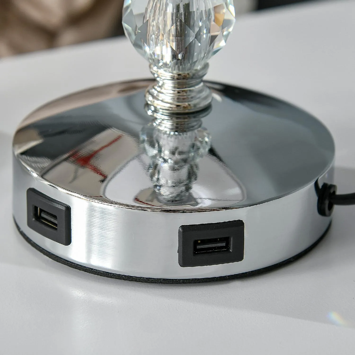 HOMCOM Lampada da Tavolo Moderna con Cristalli e 2 Prese USB