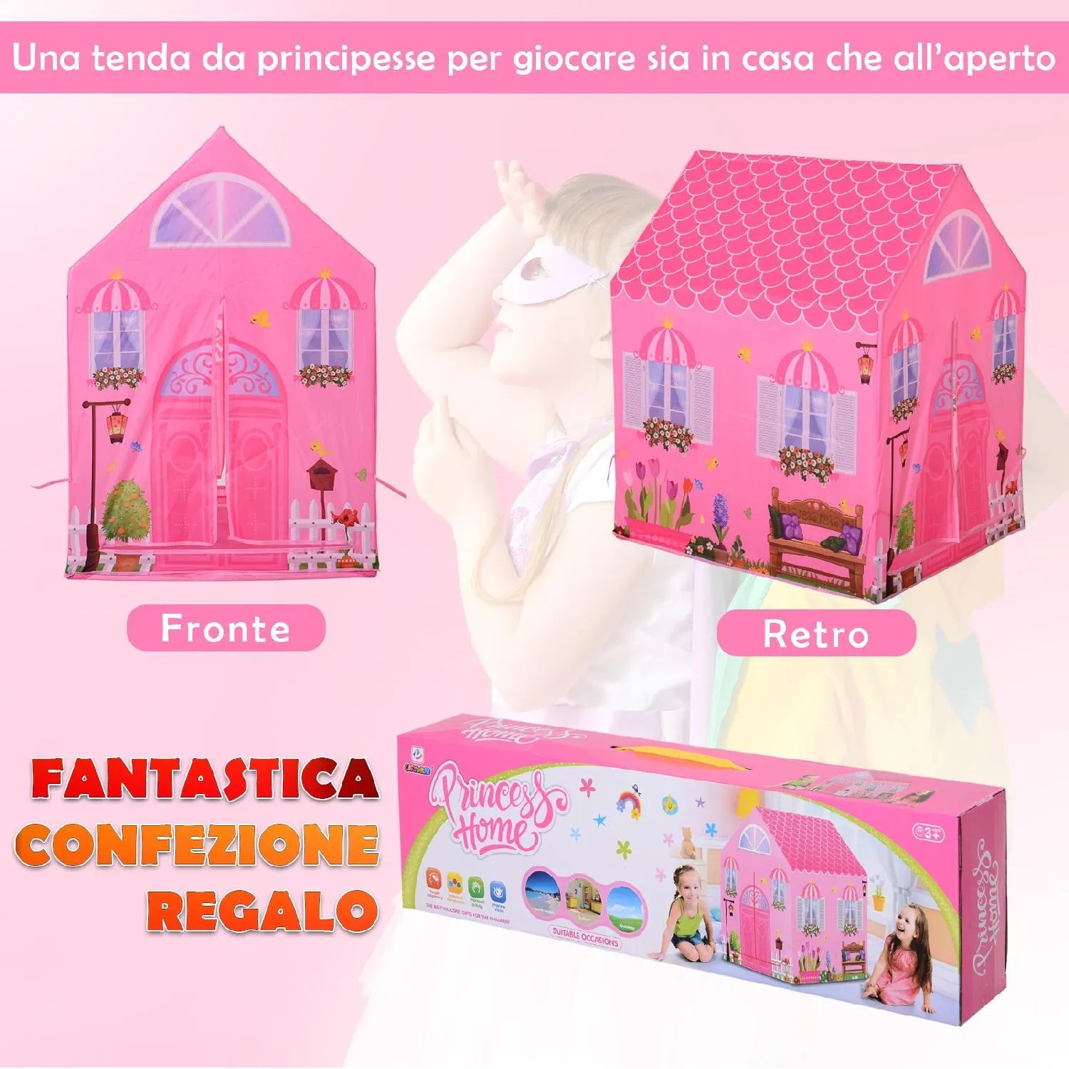 Homcom Tenda da Gioco Principessa per Bambina 3+ Anni per Interno e Esterno  Rosa 93 x 69 x 103 cm