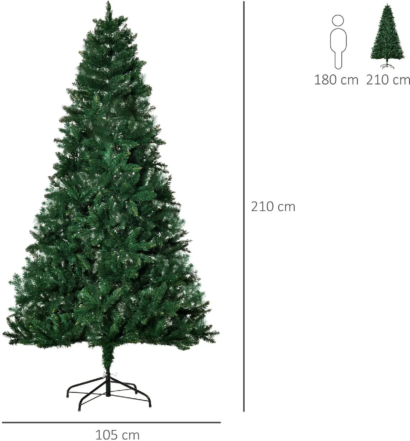 DecHome Albero di Natale h. 210 cm Pieghevole con Base Rimovibile 210cm  Verde