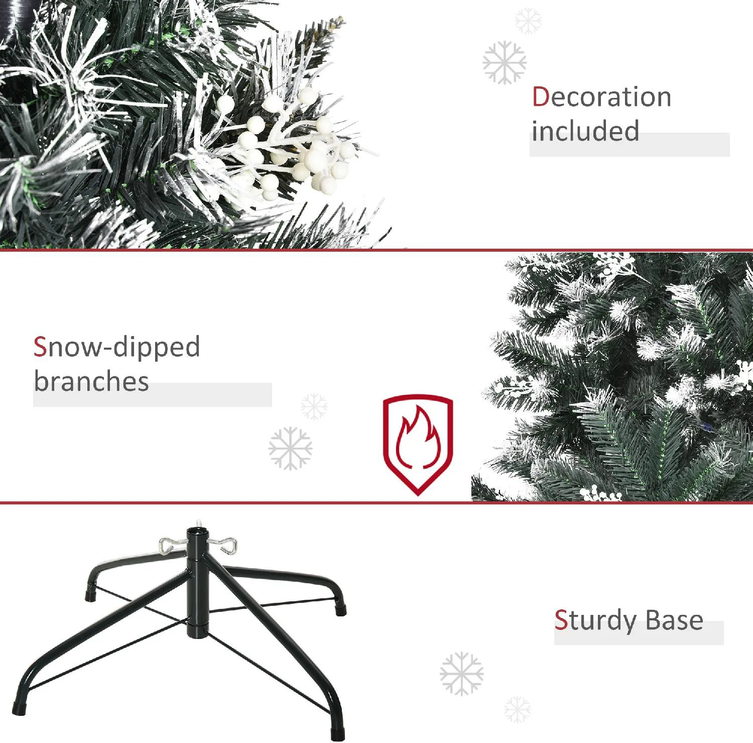 DecHome Albero di Natale Innevato h. 150 cm con Bacche Decorative Bianche  Verde