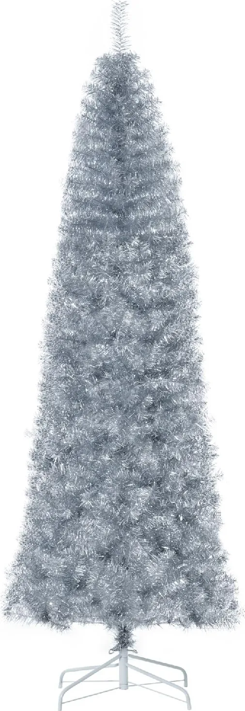 DecHome Albero di Natale Slim h. 210 cm e con Base Rimovibile Argento