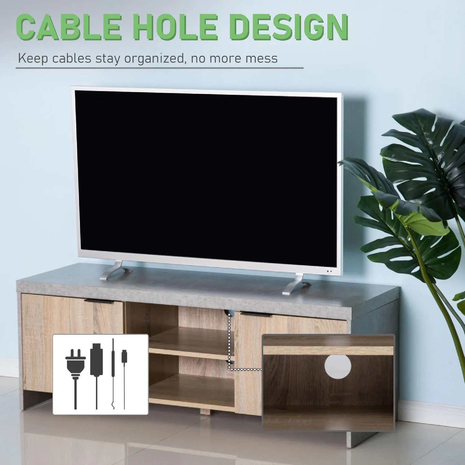 DecHome Mobile TV in legno Moderno con Armadietti da Salotto con Passacavi  120x40x44cm Legno/Grigio - 859DH73