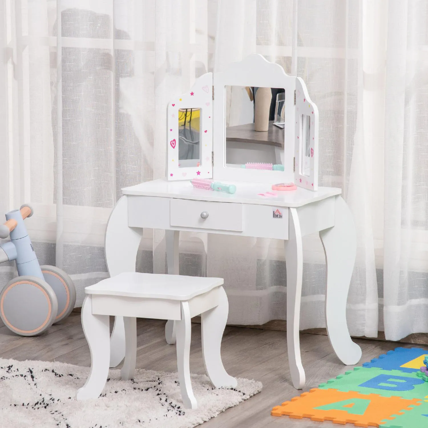 HOMCOM 3-6 anni toletta in legno per bambini con sgabello e specchio tavolo da  trucco principessa per ragazze con cassetto per camera da letto 60x36x88 cm  rosa - AliExpress
