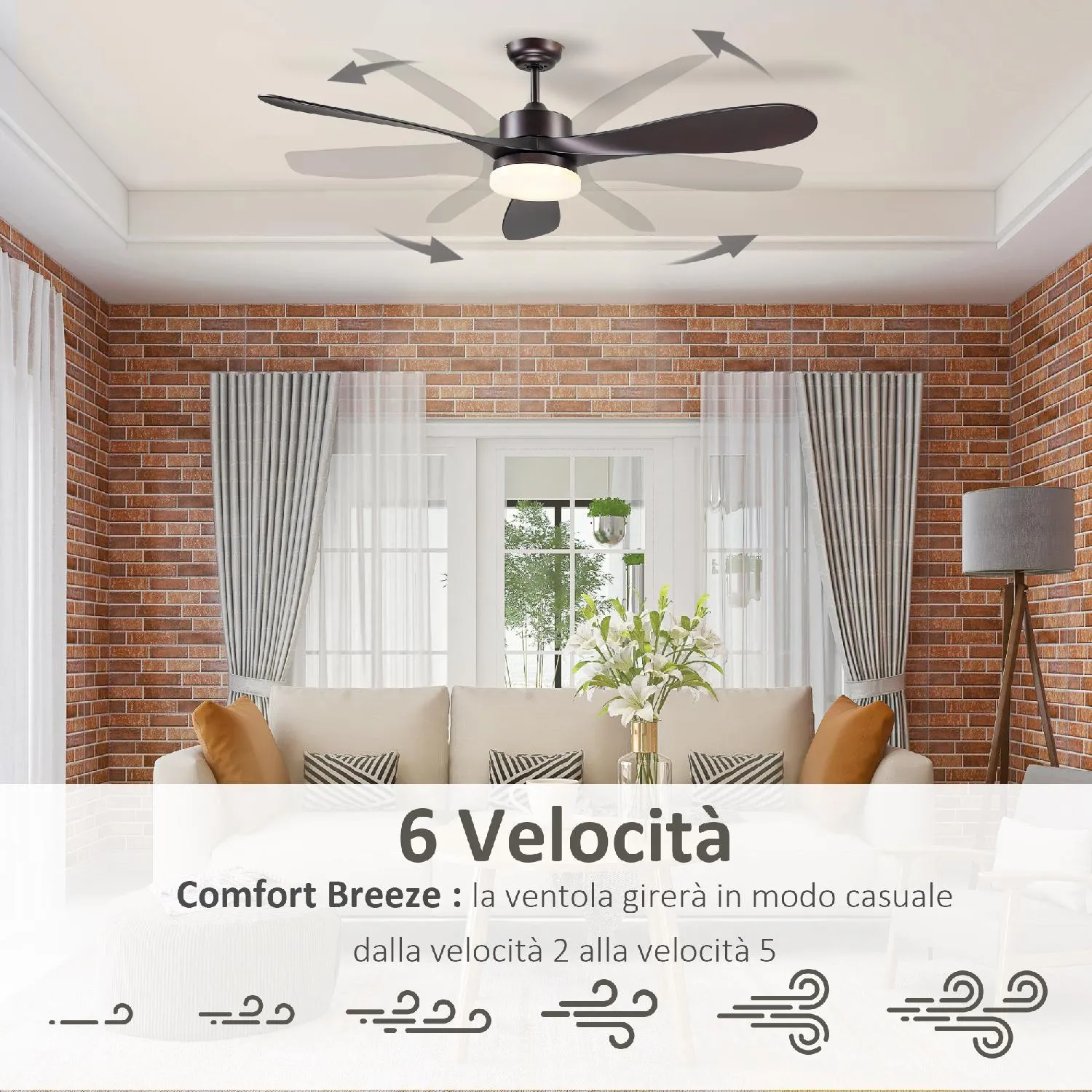 Ventilatore da Soffitto con Luce 6 Velocità DecHome 394BN/B31 Prezzi in  Offerta