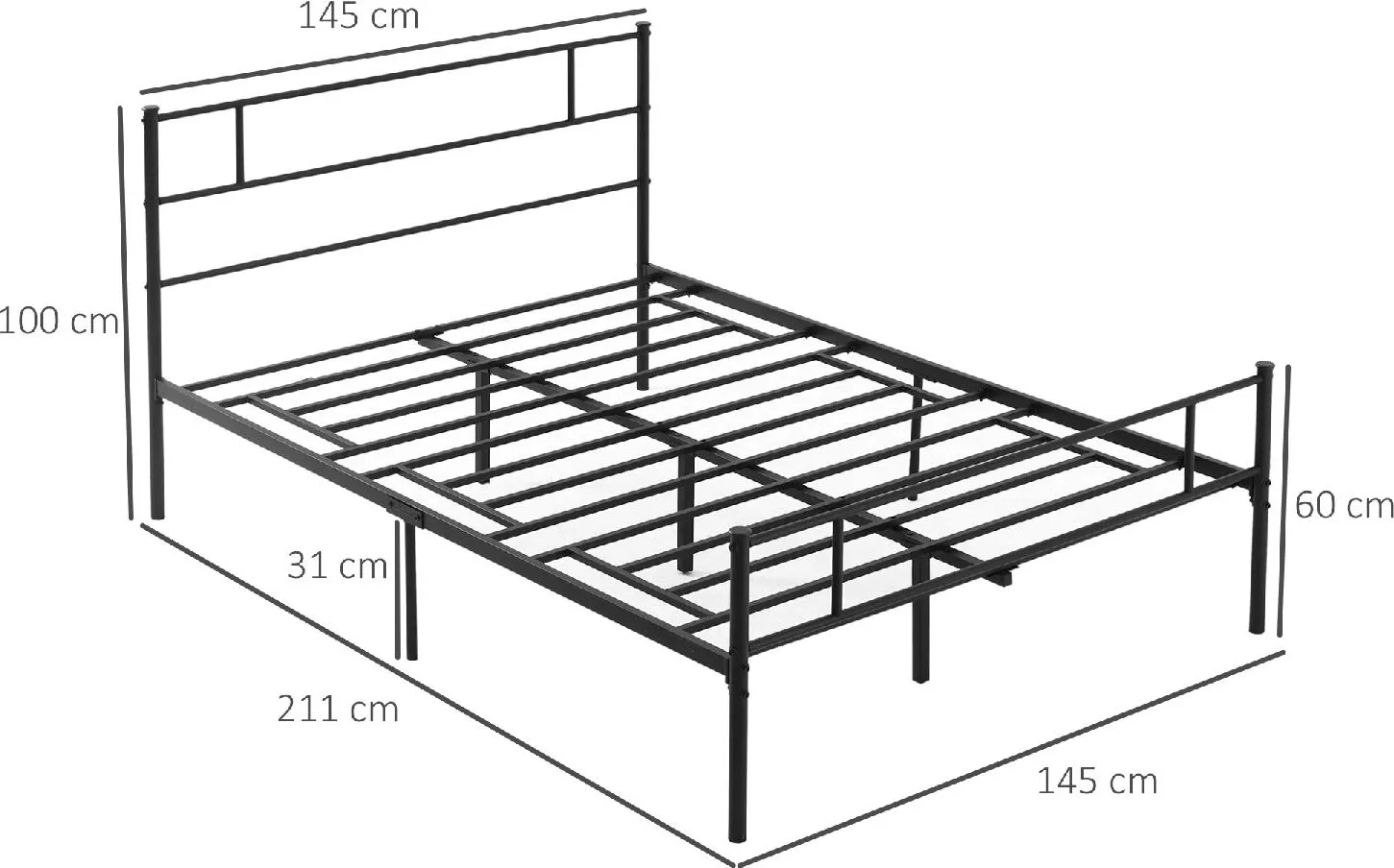 DecHome Struttura Letto Una Piazza e Mezza in Acciaio 140x200cm