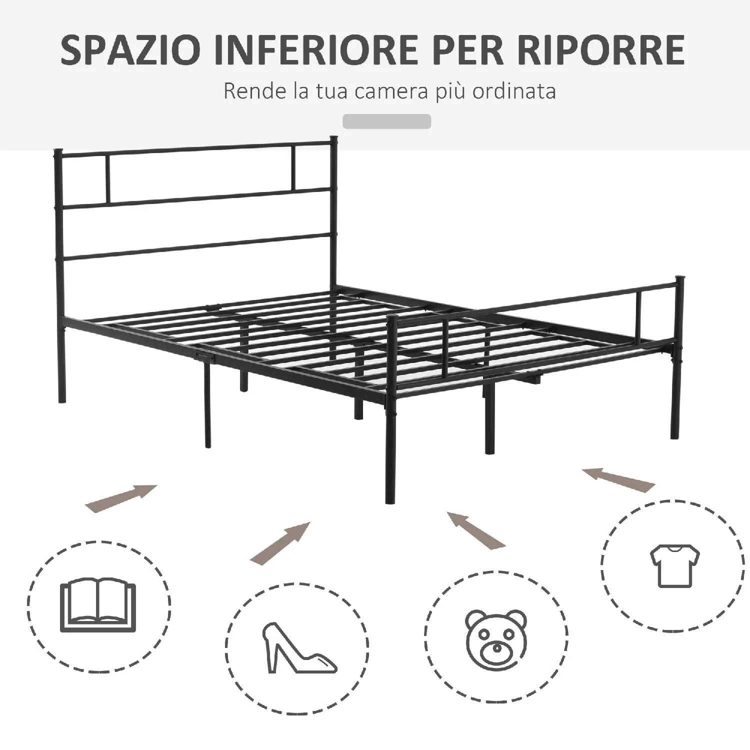 DecHome Struttura Letto Una Piazza e Mezza in Acciaio 140x200cm