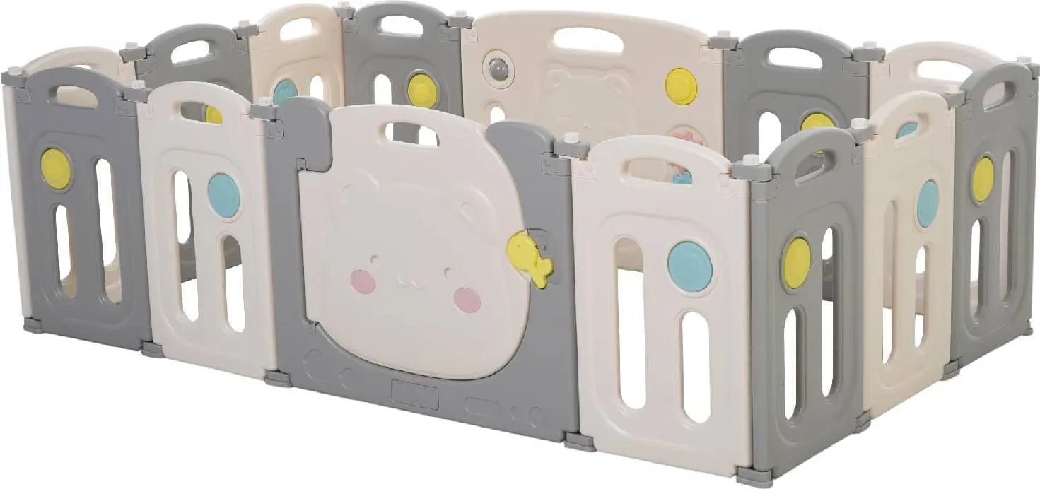 DecHome Recinto per Bambini Box Modulare 14 Pezzi Porta con Blocco e Giochi  Integrati Plastica PP 154x154x62cm Verde - 051V01e431