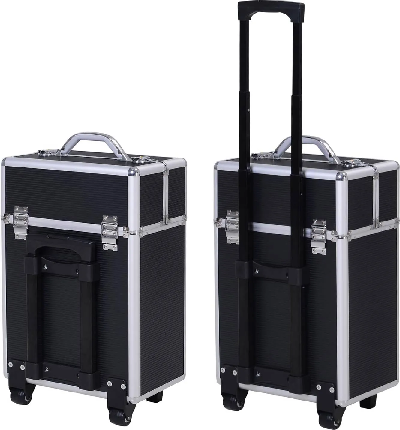 DecHome Valigetta Porta Trucchi Professionale Trolley Make Up Rinforzato in  Alluminio e Acciaio Blocco con 2 Chiavi e Ruote Nero 36x23x58cm 009V01