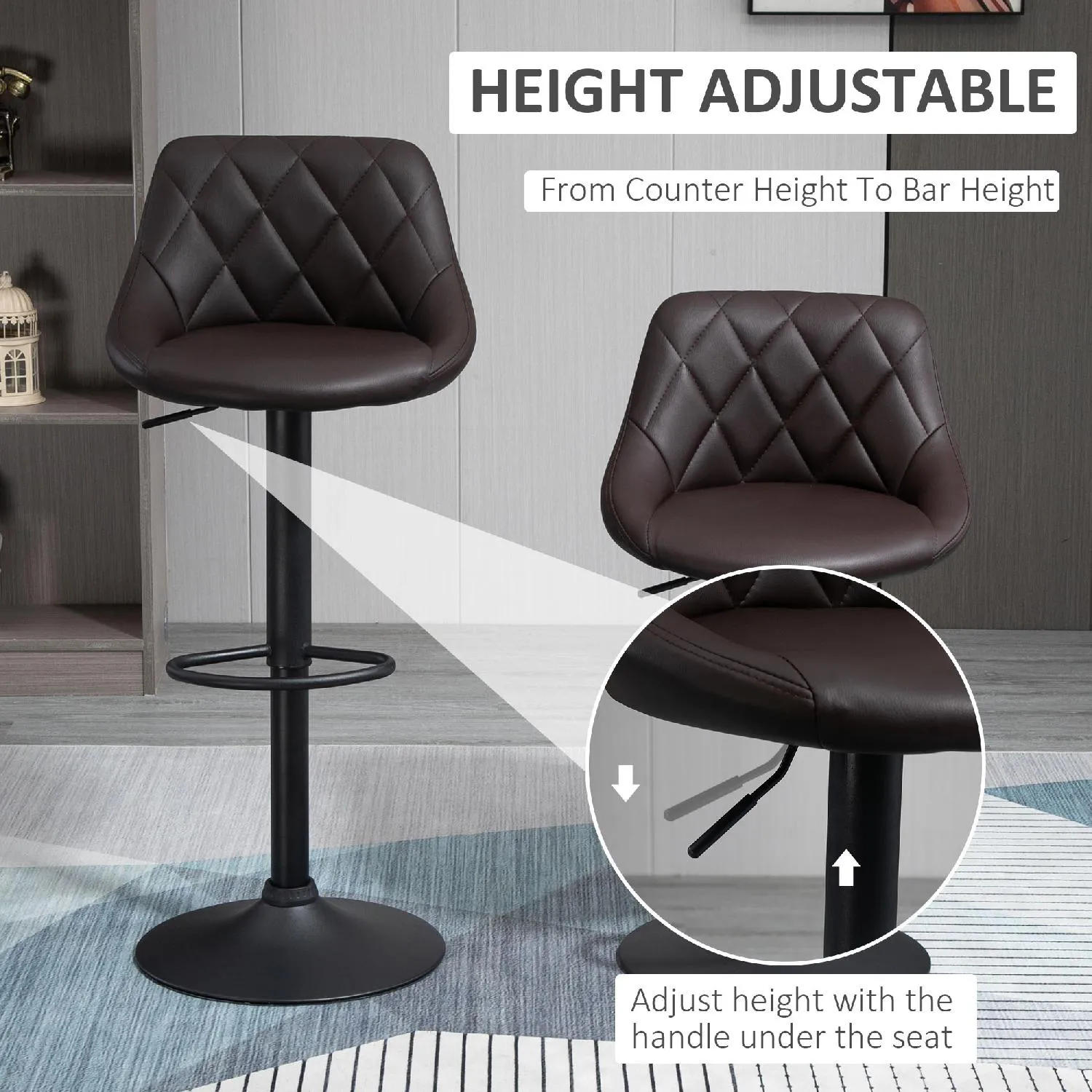 DecHome Set 2 Sgabelli da Bar di Design Girevoli con Altezza Regolabile  Marrone/Nero