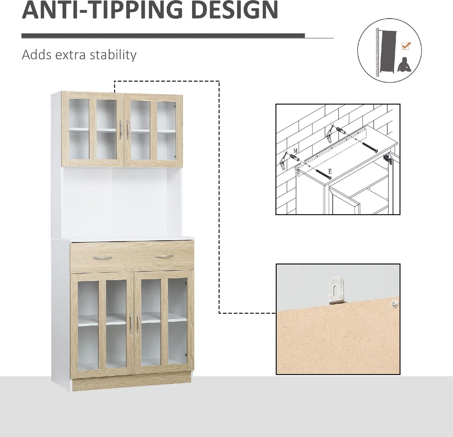 Credenza Cucina in Legno con 2 Cassetti Armadietti con Ante in Vetro  Dechome