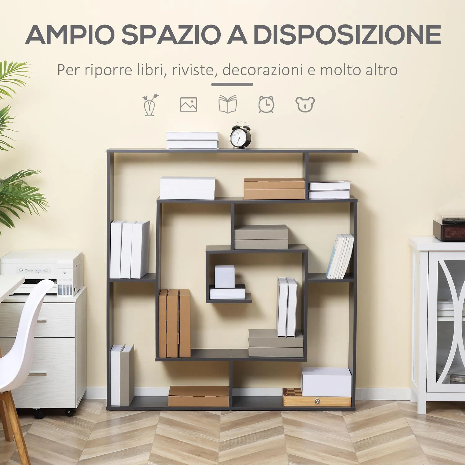 DecHome Libreria Moderna in Legno Truciolato con Ripiani Irregolari per  Camera da Letto Studio e Soggiorno 125x22x129 cm - 540GY-836