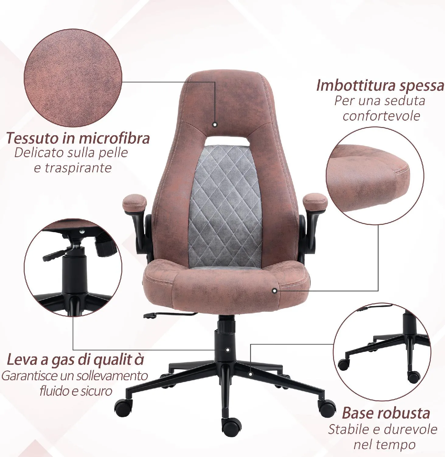 DecHome Sedia Ergonomica Ufficio Sedia da Scrivania con Rotelle e Braccioli  Reclinabile, Girevole e Regolabile in Altezza colore Rosso Grigio - 563-921