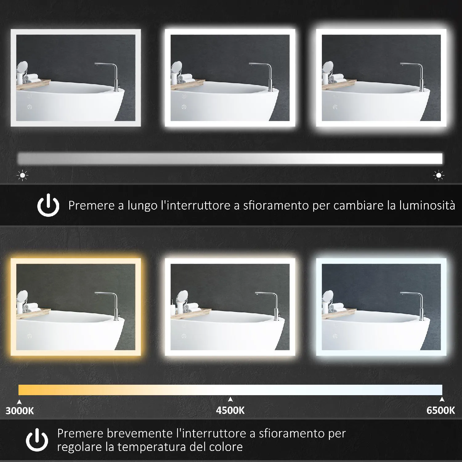 DecHome Specchio Bagno LED Antiappannamento con 3 Colori e