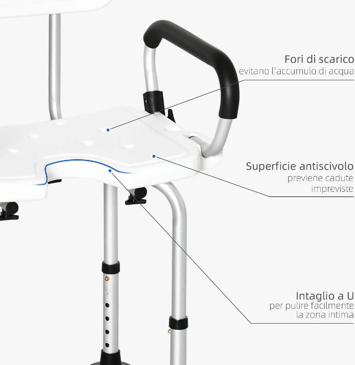 DecHome Sedia per doccia per Anziani Disabili e Donne Incinte Imbottita con  forma a U 54x52x70-82cm Bianco