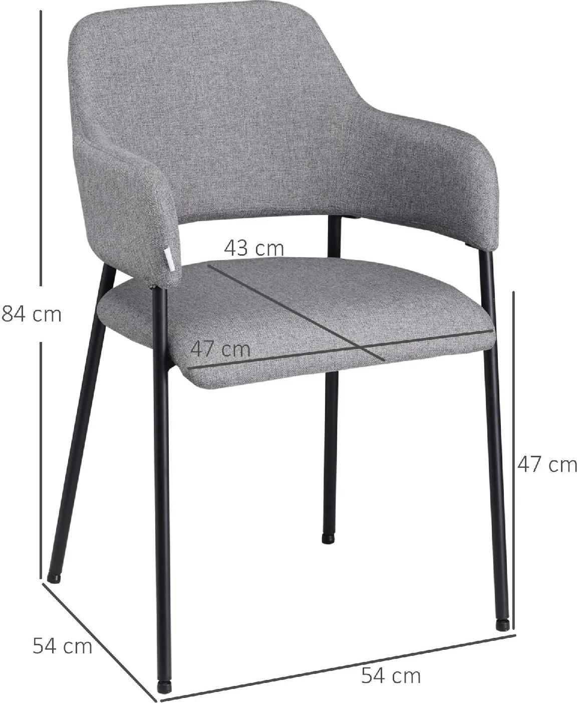 DecHome Set da 2 Sedie Imbottite Moderne in Tessuto con Braccioli e Gambe  in Acciaio 54x54x84cm Grigio - 751V00GY-835