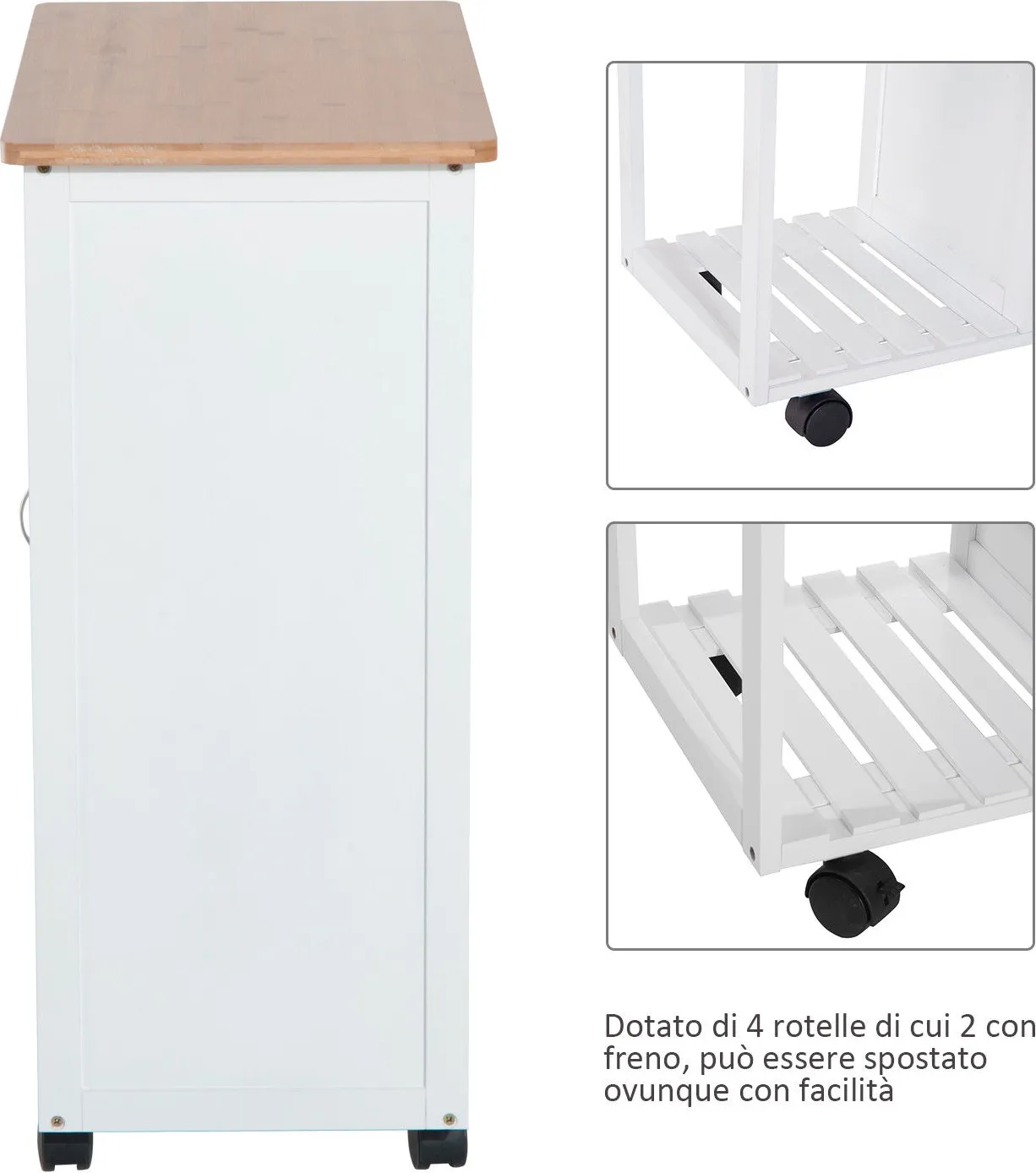 HomCom Carrello da Cucina con Cassetti e 2 Cesti Rotelle, in Legno