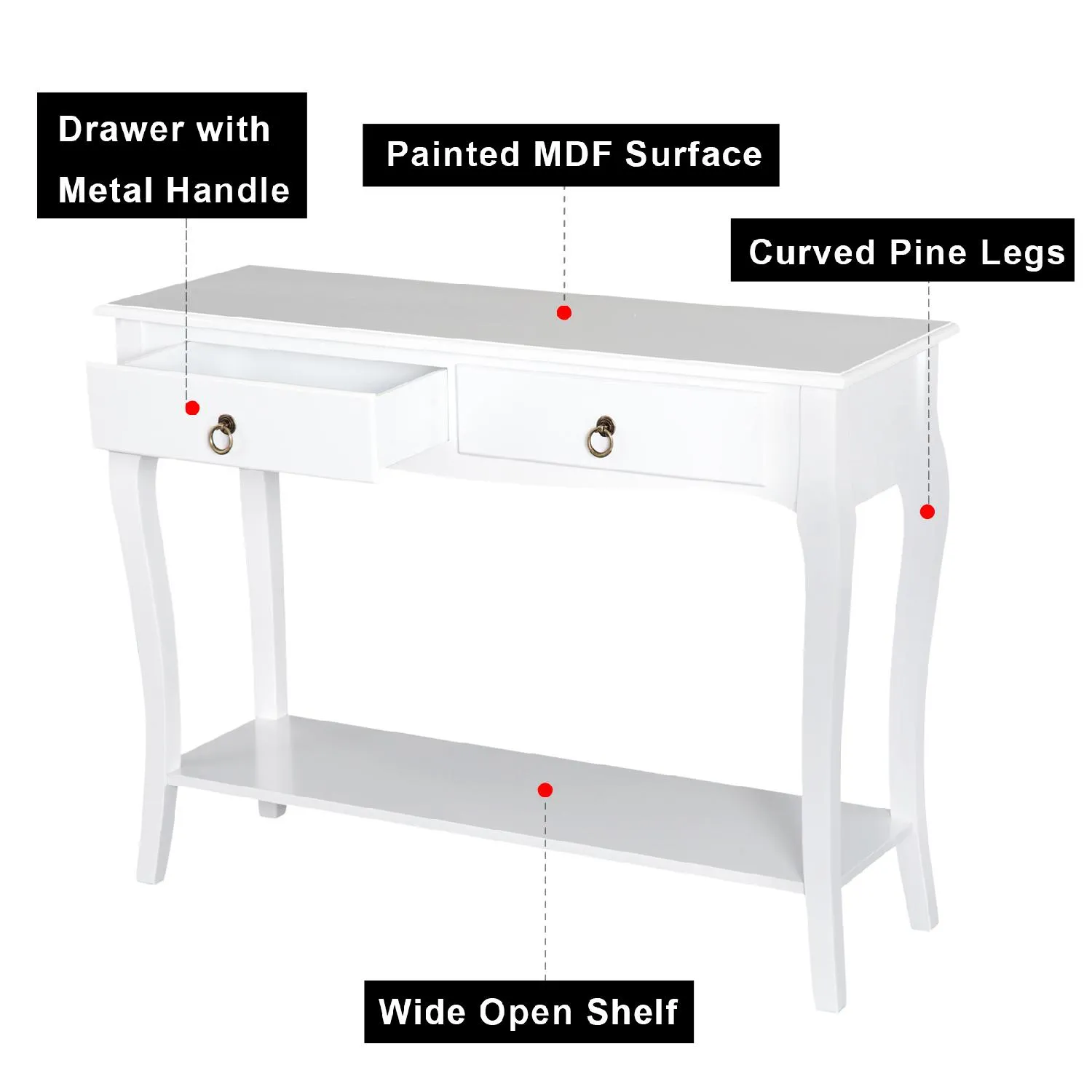 EASYCOMFORT Tavolo Consolle per Ingresso, Bianco, 100x33x76cm