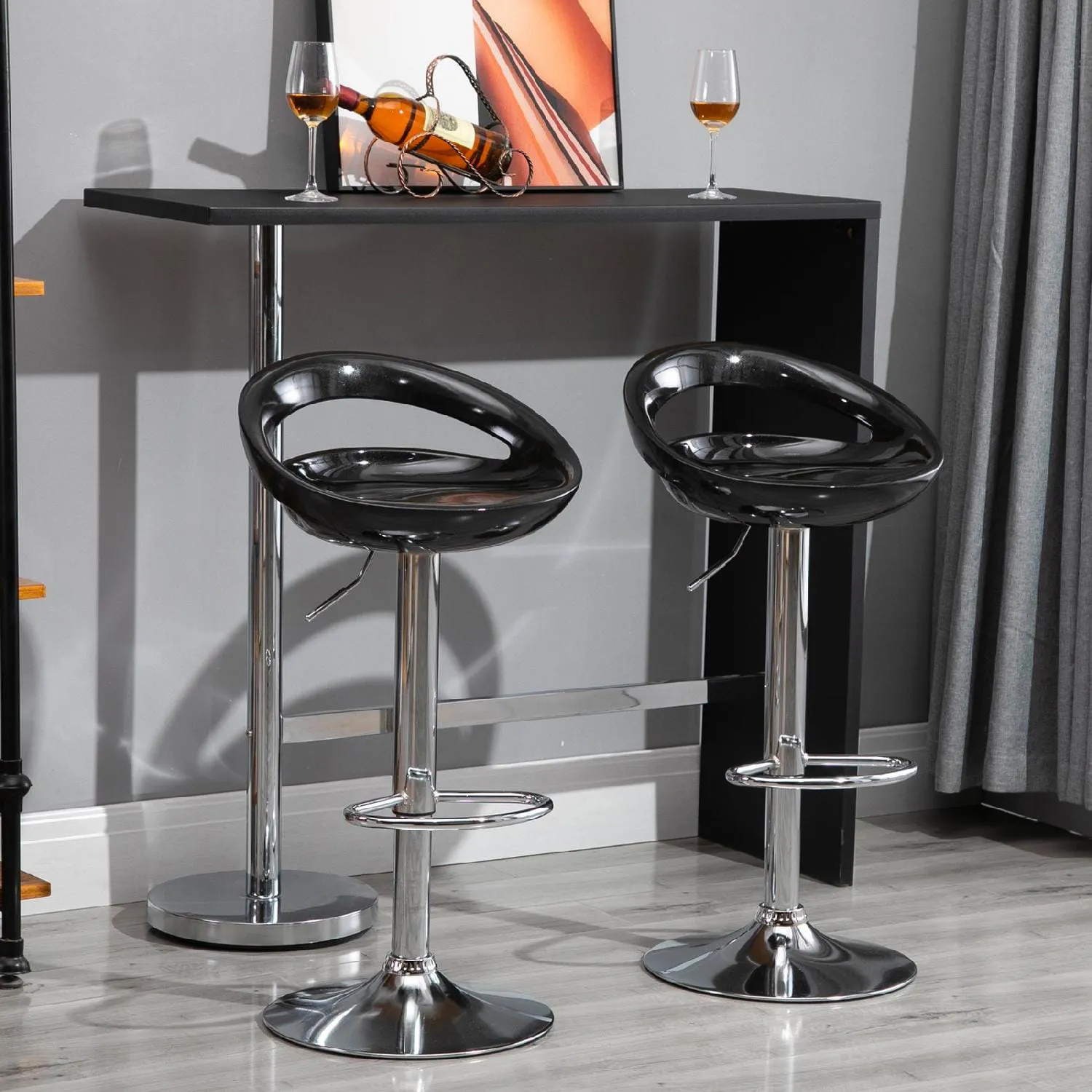 DecHome Set 2 Sgabelli da Bar Girevoli con Poggiapiedi Altezza Regolabile  Nero - 890DH75