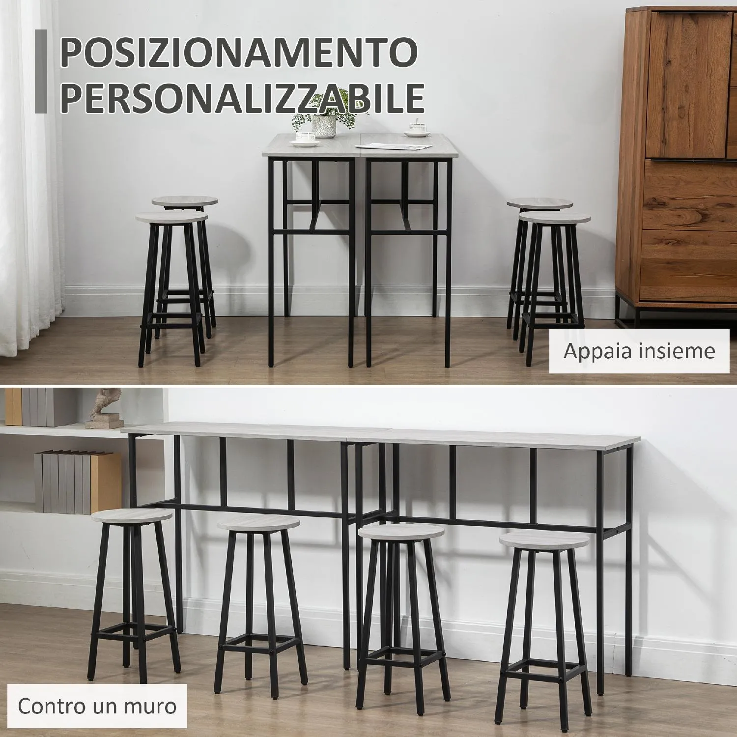 HOMCOM Set 5 Pezzi Tavolo Bar con Sgabelli in Stile Industriale per Cucina,  Casa o Ristorante, Nero e Color Legno - Homcom - Idee regalo