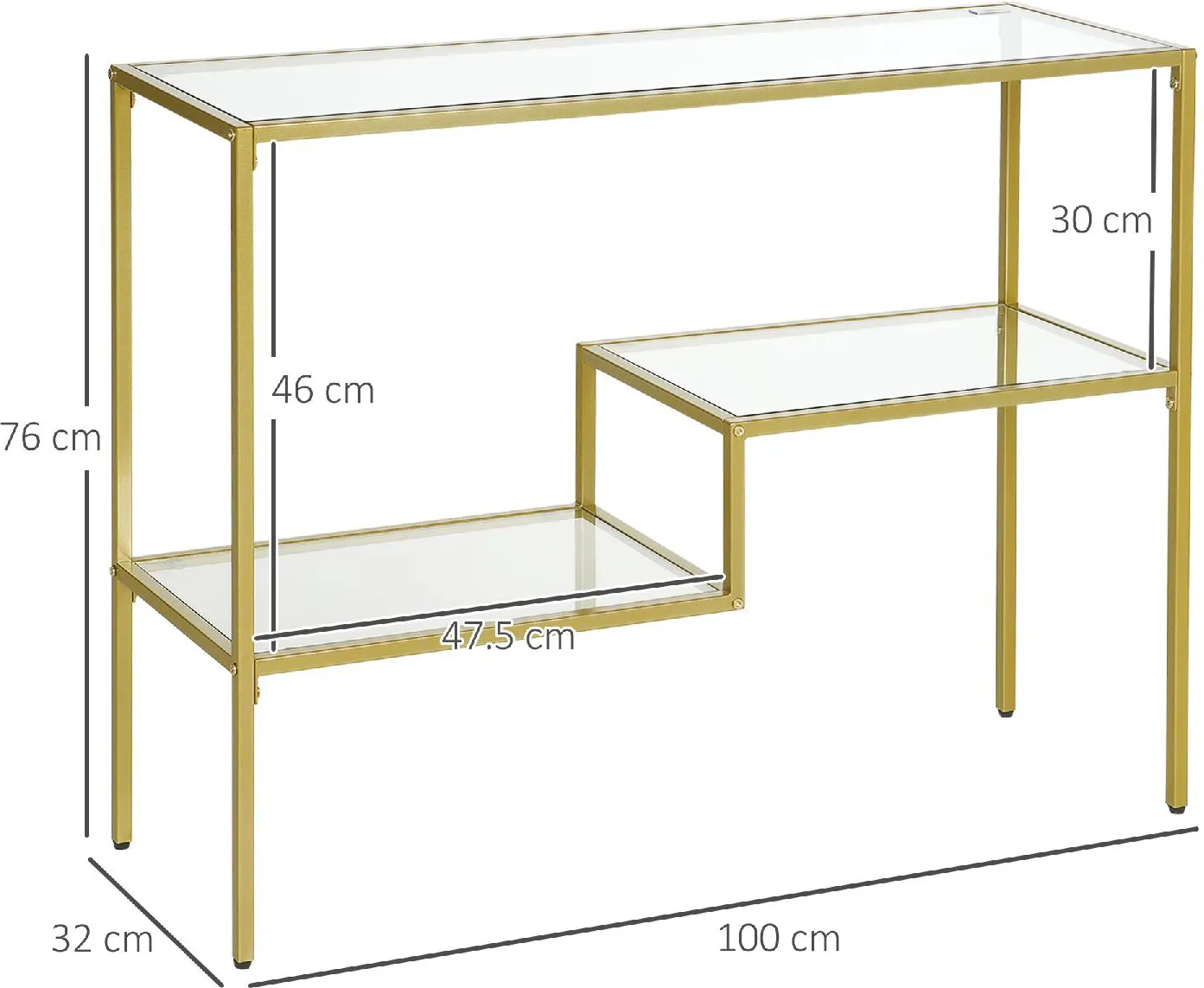 AUREA-Consolle in acciaio e vetro trasparente e oro, 150x40x75 cm — Qechic