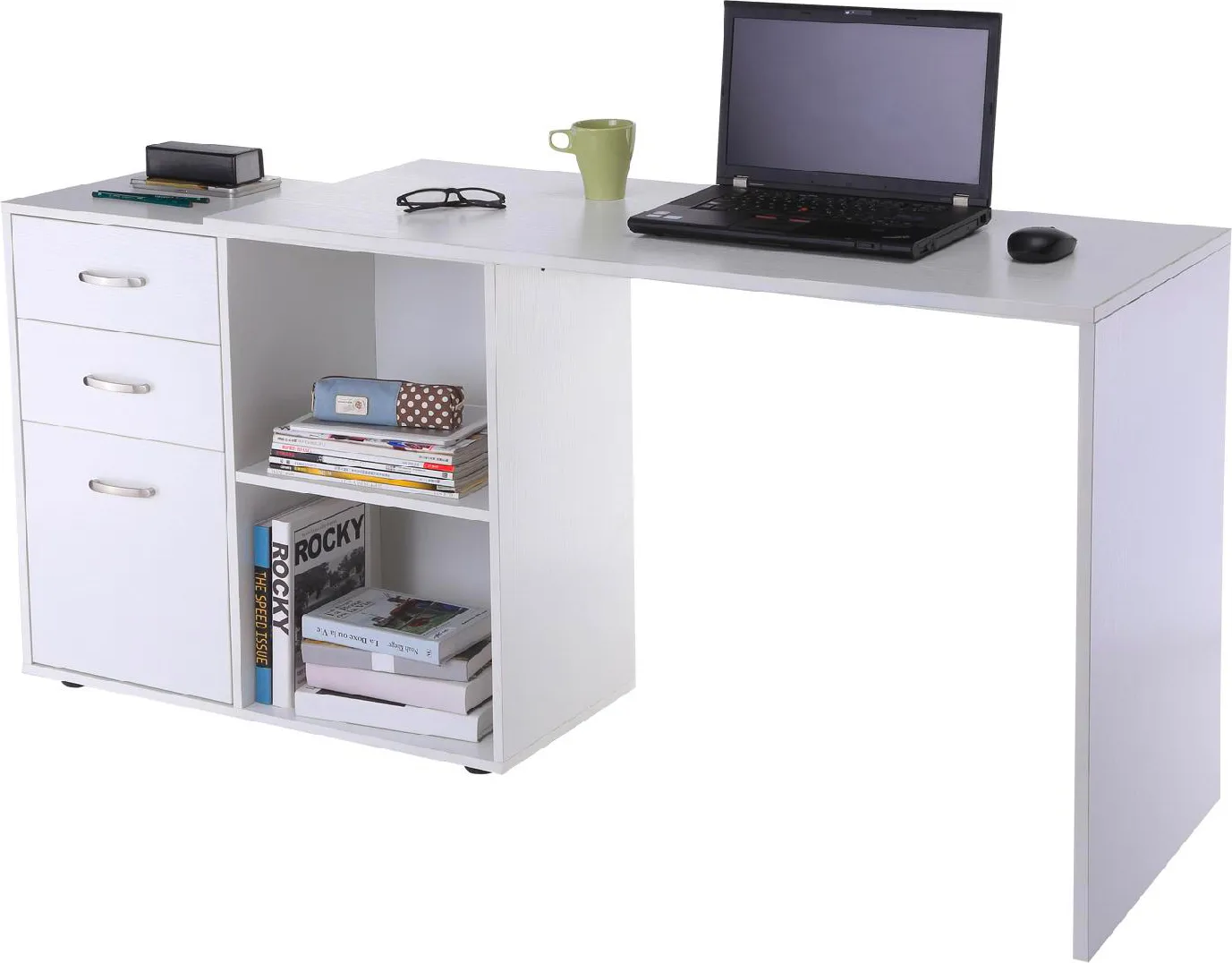 DecHome Scrivania ad Angolo con Cassettiera Forma a L 117x83.5x76 cm colore  Bianco - 5D0037GT