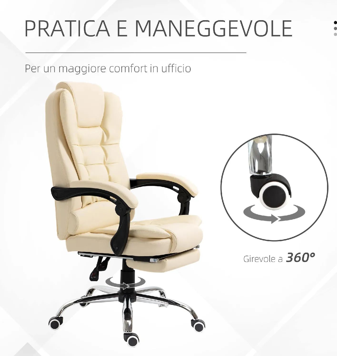 DecHome Sedia Ergonomica Ufficio Sedia da Scrivania Poltrona Direzionale  con Rotelle e Braccioli Reclinabile, Girevole e Regolabile in Altezza con  Poggiapiedi in Ecopelle colore Bianco - DH92199