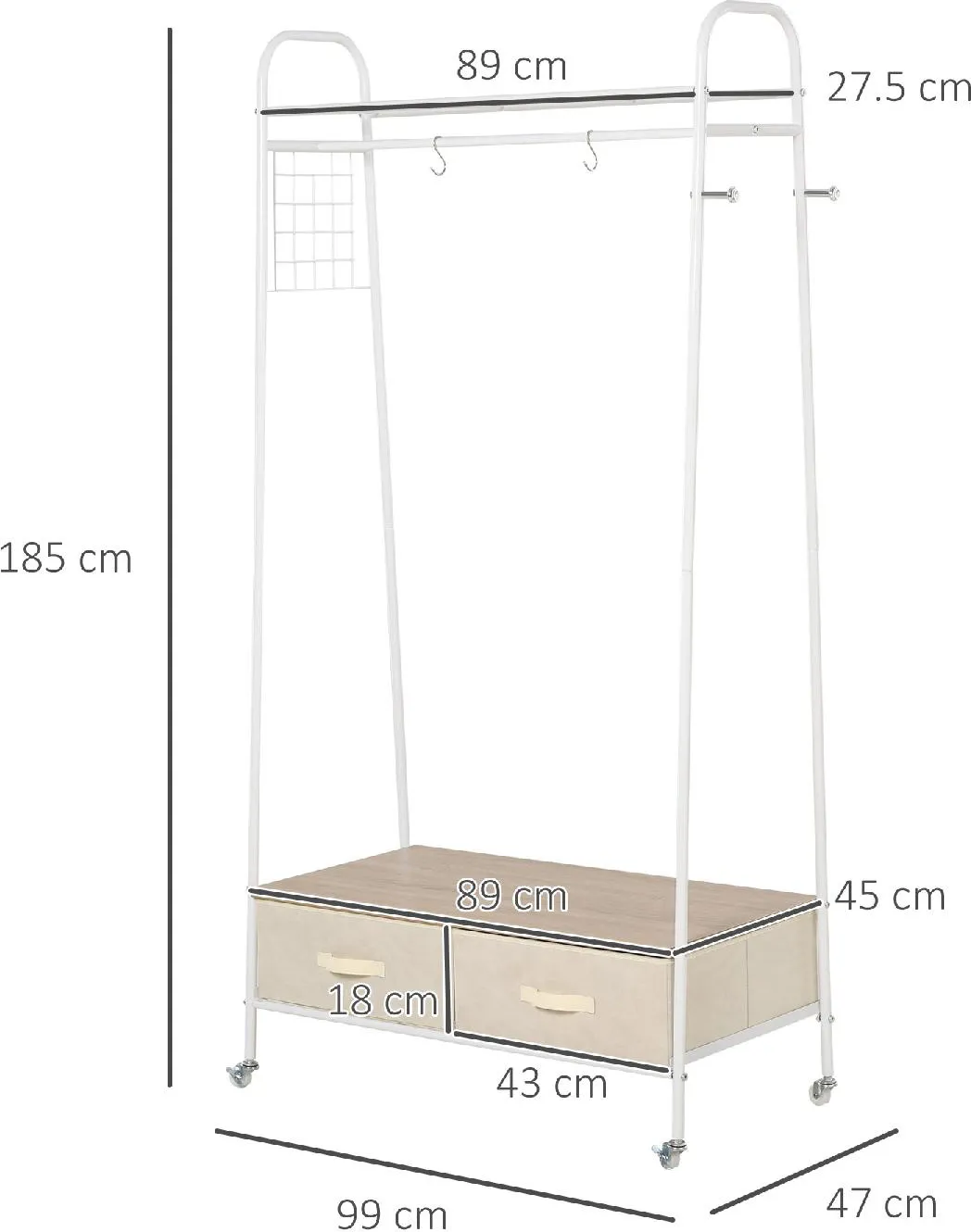 DecHome Stender Rella Porta Abiti con 4 Rotelle in Ferro 150x60x150cm -  30006