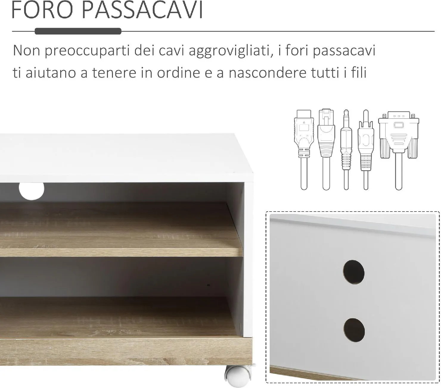 DecHome Mobile TV con 1 Anta e Vani Aperti per TV fino 42'' con Ruote  80x45x39.5 cm colore Bianco - 948WT833