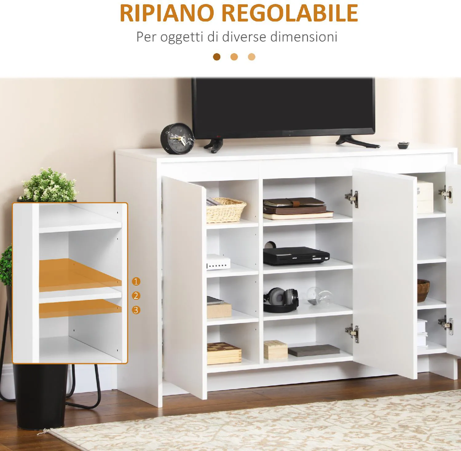 DecHome Credenza Cucina in Truciolato e MDF con Ripiani Aperti Armadietti e  Cassetto 119x41x180 cm Bianco