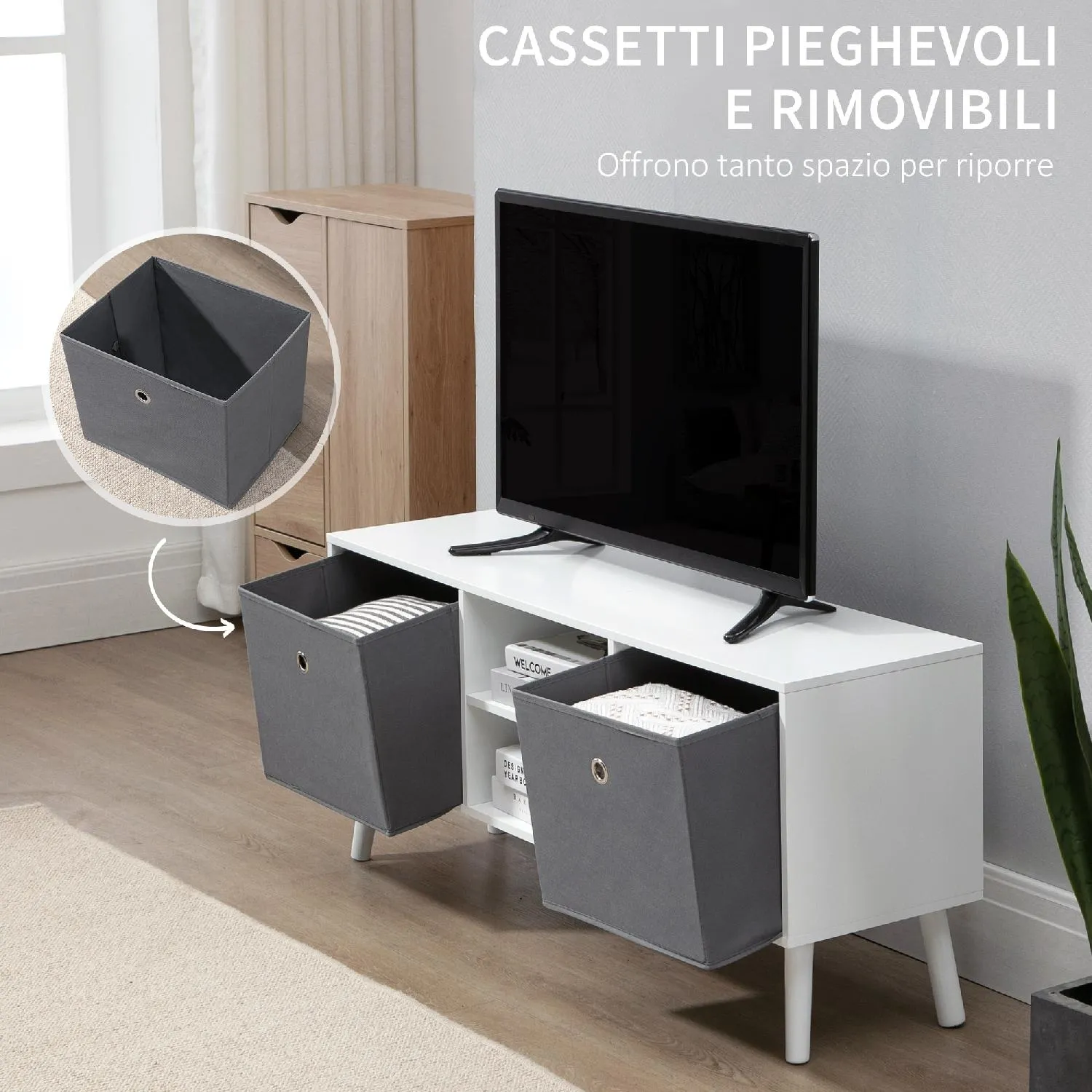 DecHome Mobile Tv con 2 Cassetti 2 Ripiani Per Soggiorno Camera da