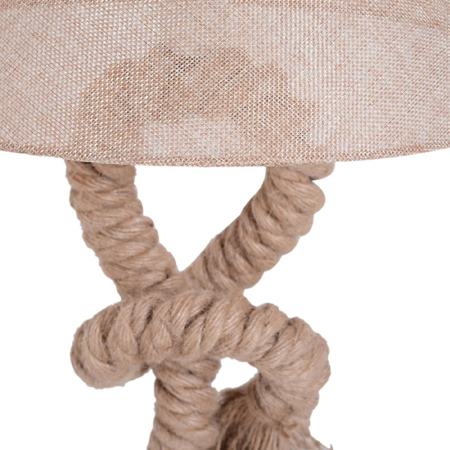 Lampada da Comodino Abat jour Ø30x56 cm in Corda e Tessuto Beige e Bianco