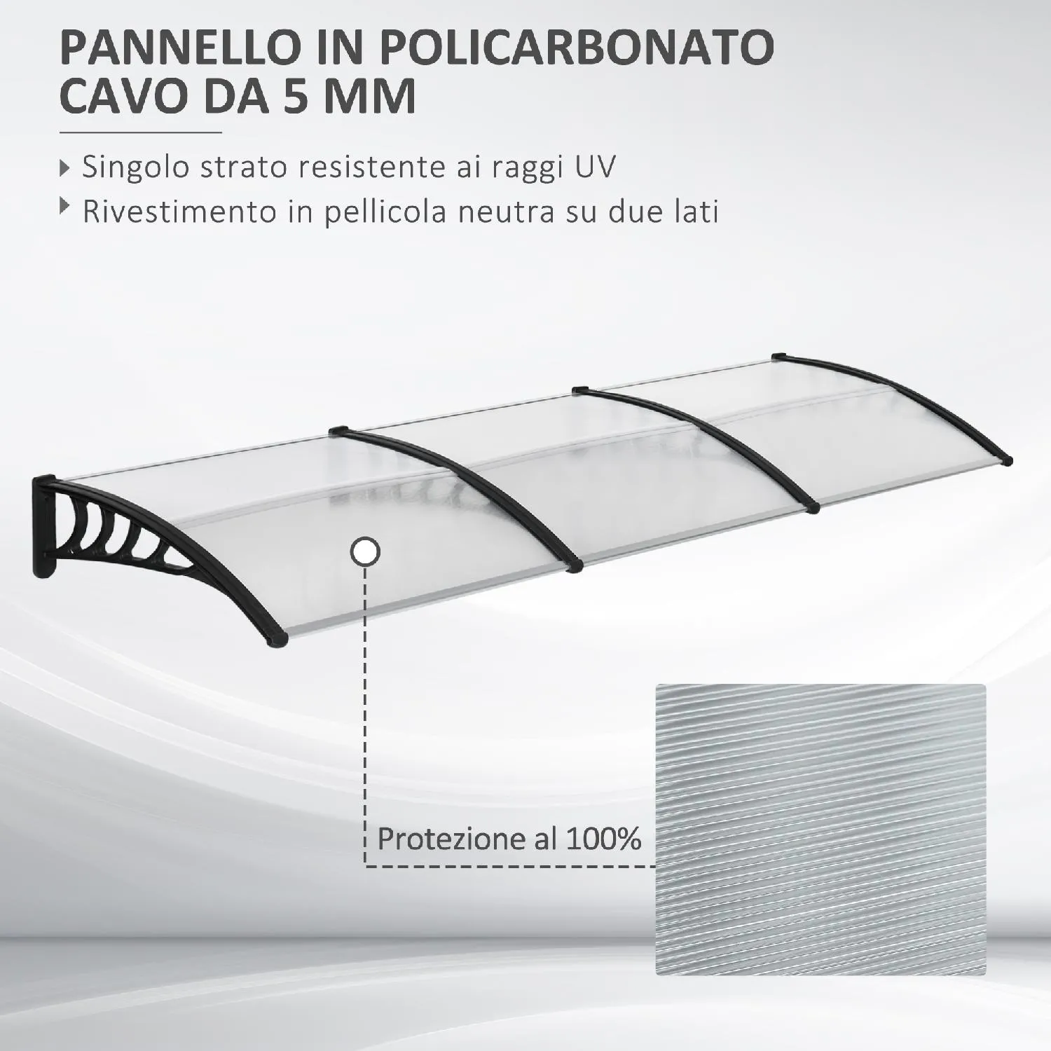 DecHome Pensilina da Esterno Policarbonato e Alluminio Tettoia per Esterno  Trasparente 110x60x23 cm - 058BKB70