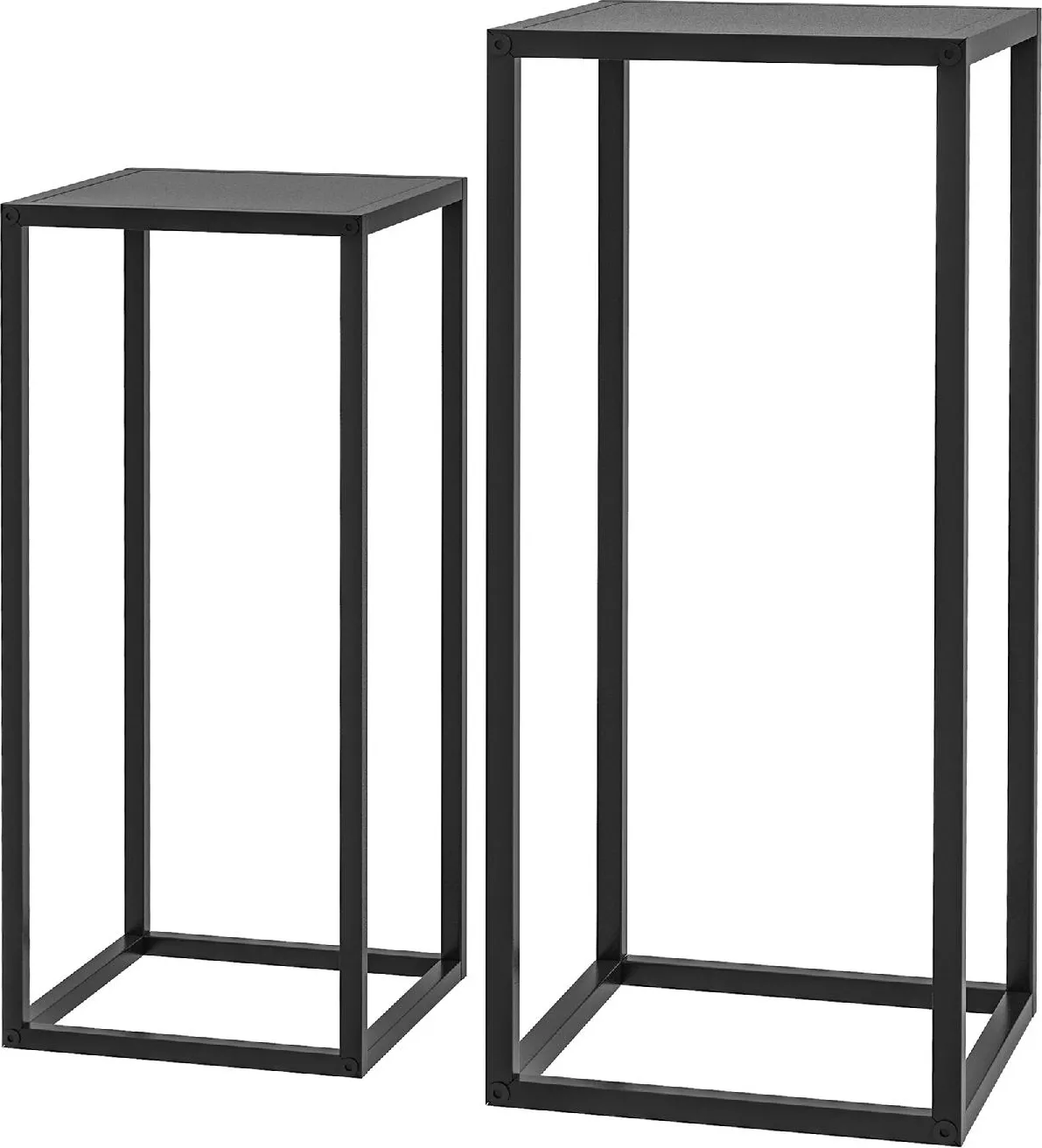 DecHome Tavolino Portapiante Set 2 Pezzi in Acciaio per Interni ed Esterni  25x25x58.5 cm e 31x31x65 cm colore Nero - DH84596