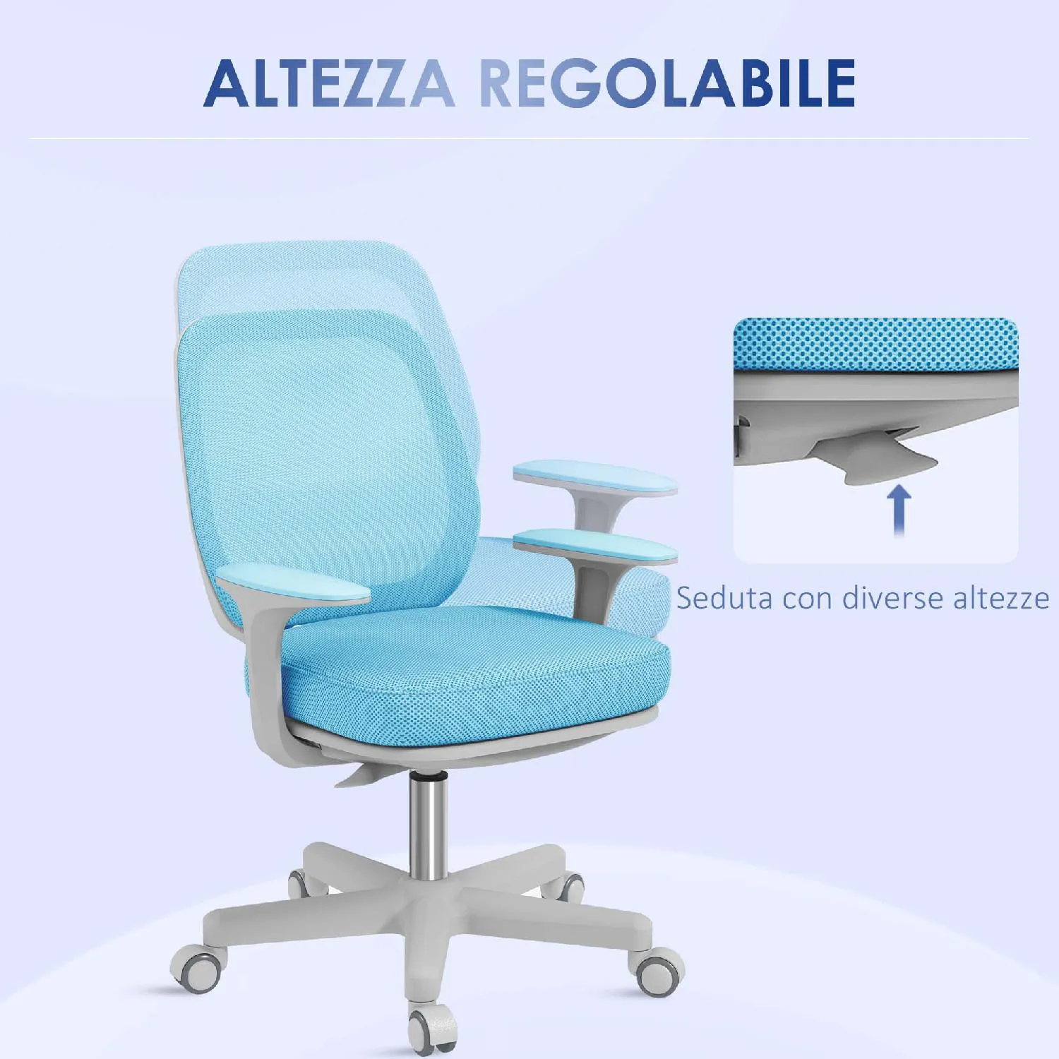 Sedia da ufficio con schienale a rete altezza regolabile azzurro