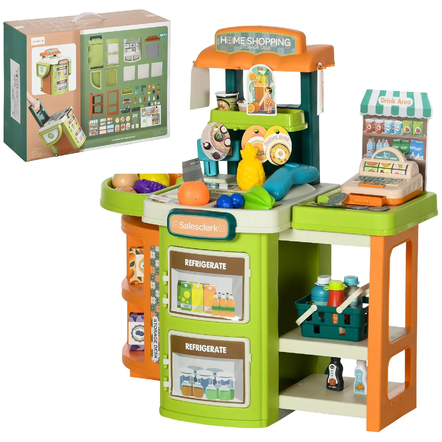 DecHome Supermercato Giocattolo con Cassa e Accessori Design Pieghevole a  Trolley Playset per Bambini da 3+ Anni - 354DHMX