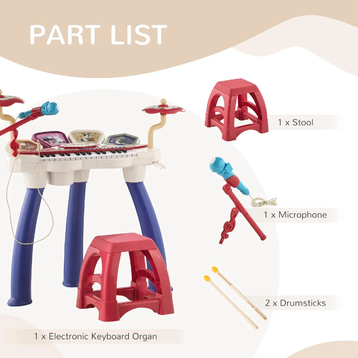 DecHome Pianola Giocattolo con Sgabello Microfono Tamburo e Bacchette  Playset per Bambini da 3+ Anni - MX-39MX