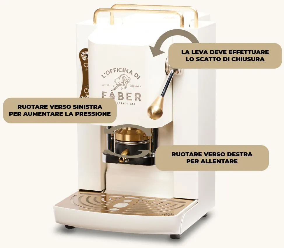 Faber Coffee Pro Deluxe - Macchina Caffé a Cialde Espresso colore Pure  White Ottone - PROWHITEBASOTT