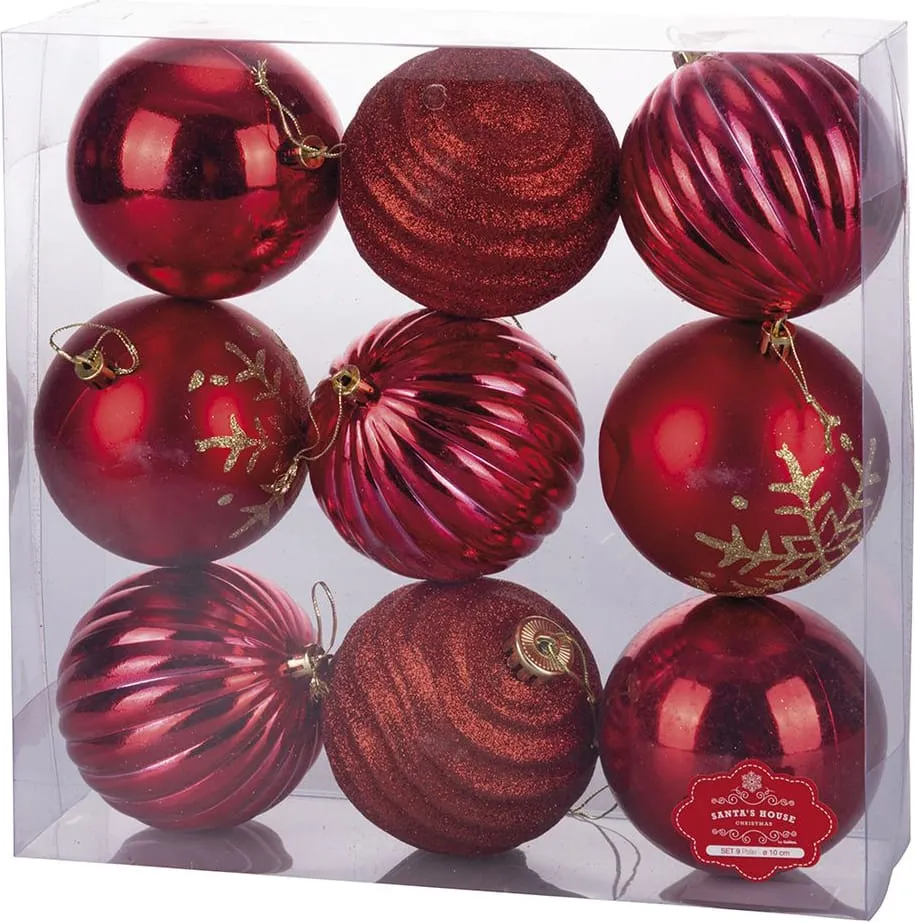 Galileo Set 9 palle di Natale rosse assortite lucide satinate e