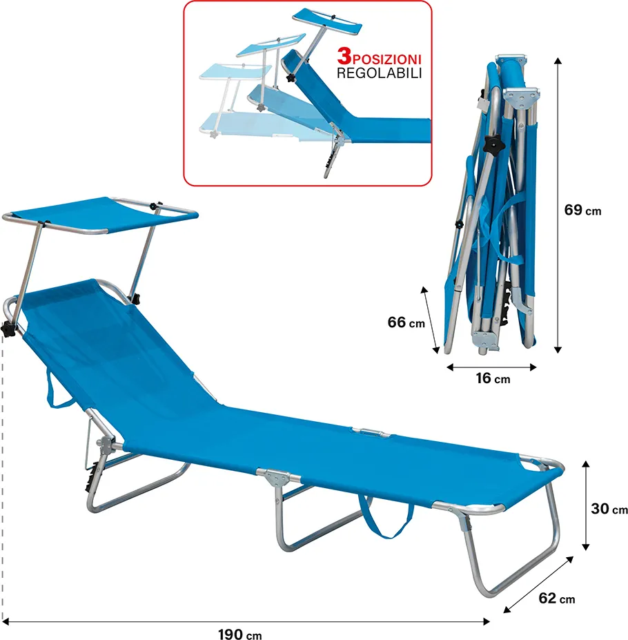 Galileo Lettino mare con parasole struttura in metallo,schienale in  textilene 2/1 richiudibile Vieste - 5901419