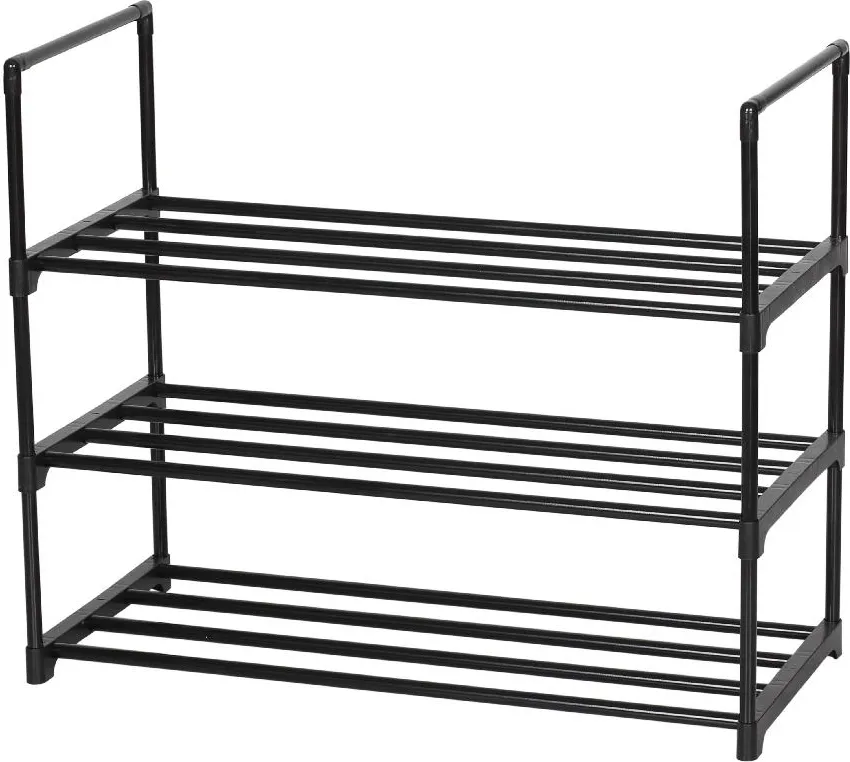 Home Scarpiera Scaffale 3 Ripiani in Metallo Nero 65.5x29.5x55 Cm - 46097