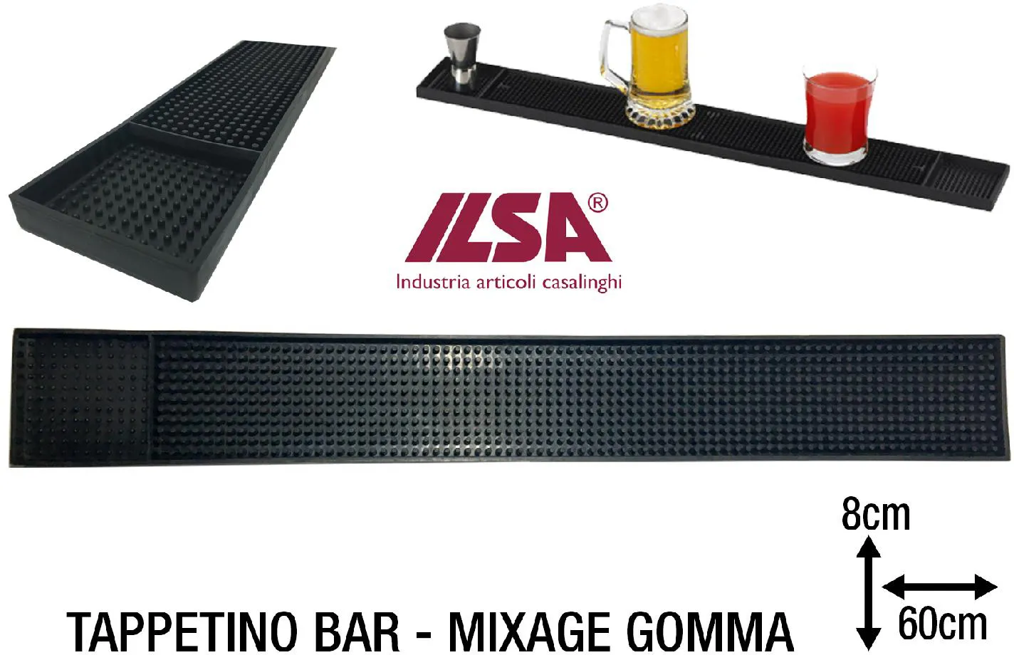 Tappetino Bar, Tappetino Cocktail con telaio in acciaio inox, 60 x 10 cm