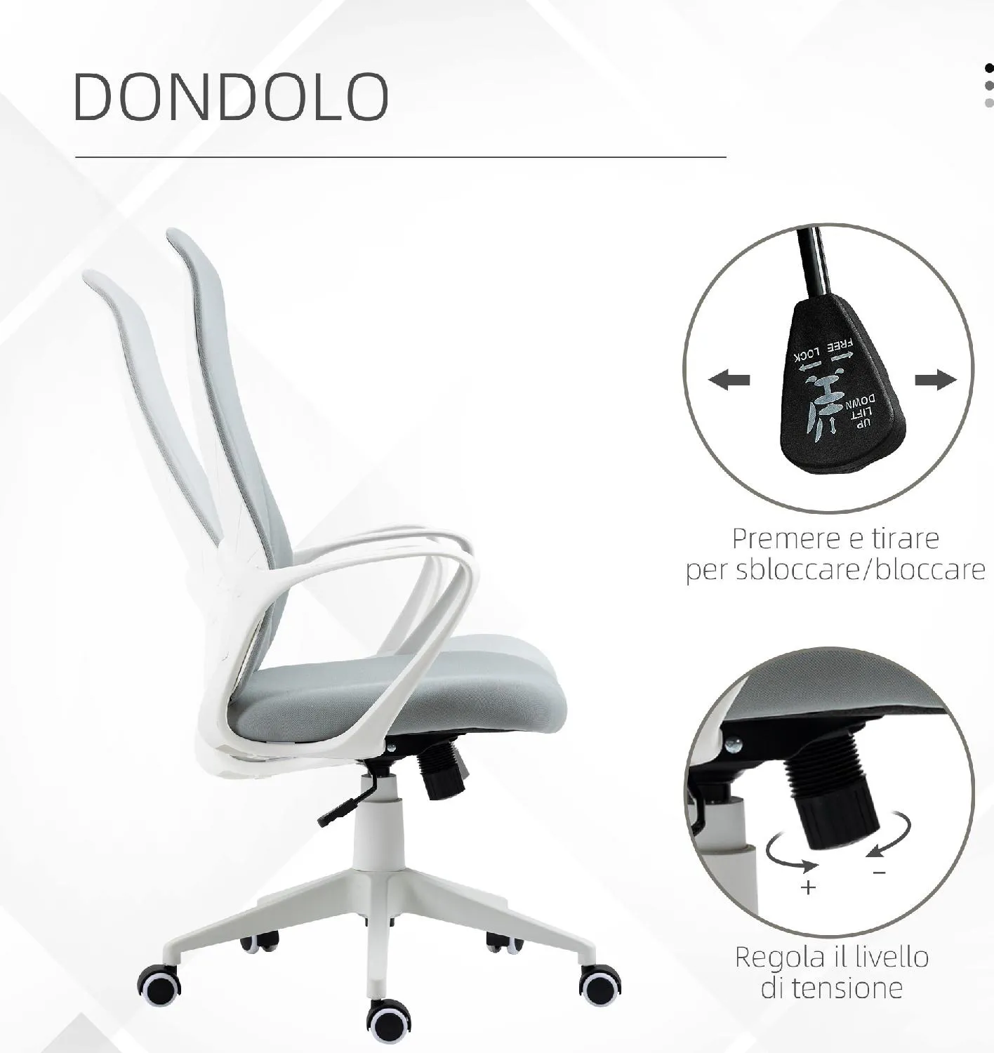 Vinsetto Sedia da Ufficio Ergonomica con Supporto Lombare e