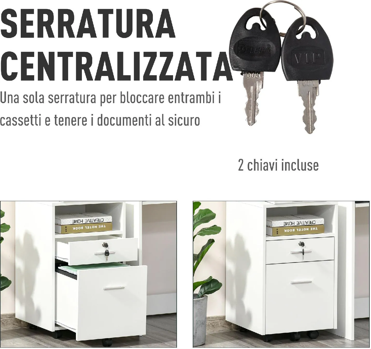 Icon Space Cassettiera da Ufficio per Scrivania Portadocumenti e Porta  Stampante 2 Chiavi Bianco - 030WTek924