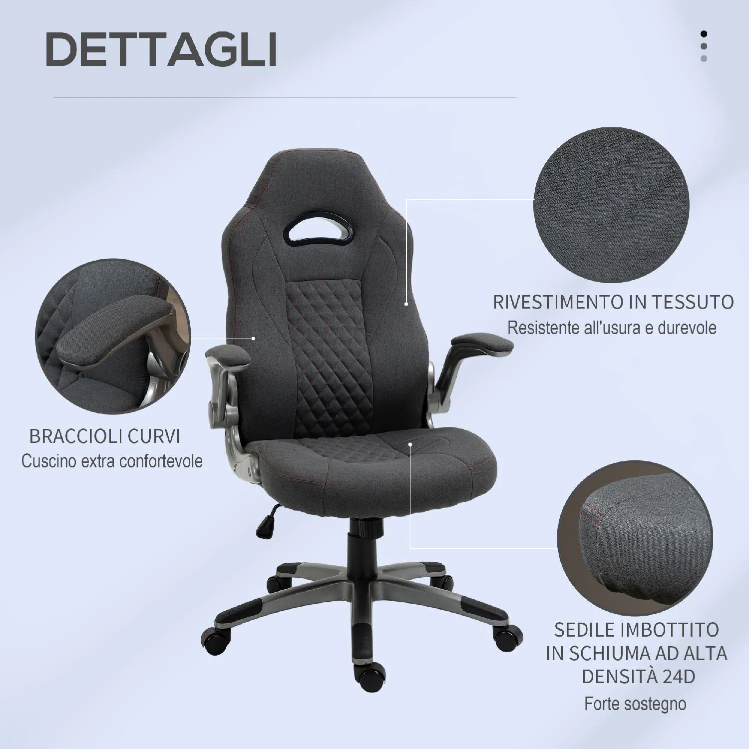 Icon Space Sedia Gaming Ergonomica e Girevole in Tessuto Grigio  70.5x70x113-121cm - 477ek921