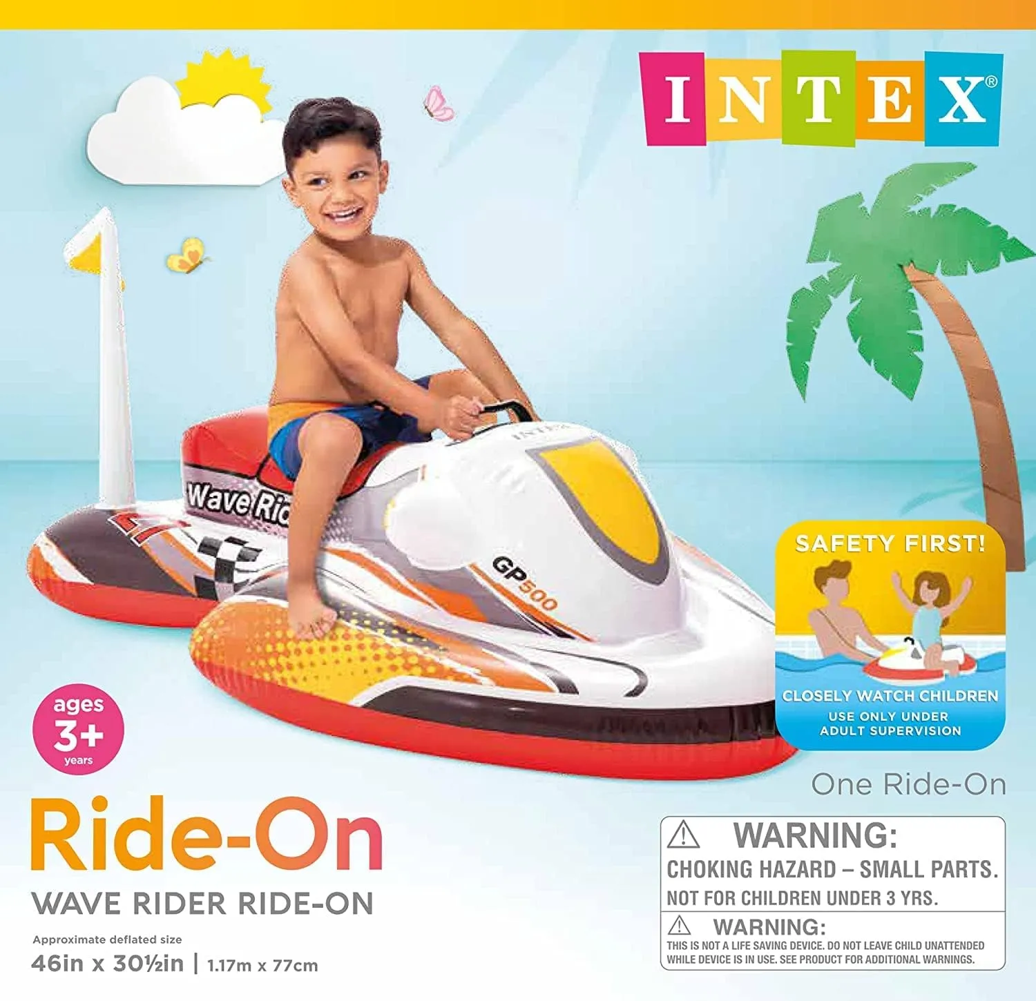 Intex Gioco Gonfiabile per Bambini Cavalcabile Piscina Mare Acquascooter 1  Maniglia cm 117x77 cm Multicolore - 57520